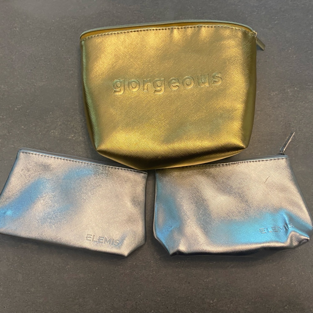 Set of three Gold and Silver Cosmetic Pouches